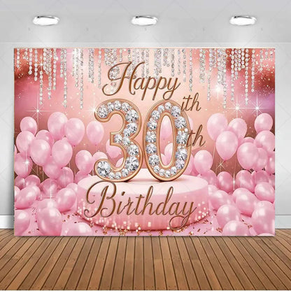30th Birthday Party Decor Background Pink Black Gold Glitter Woman Man 30 Years Old Photography Backdrop Supplies Adult Gifts Good Vibrations