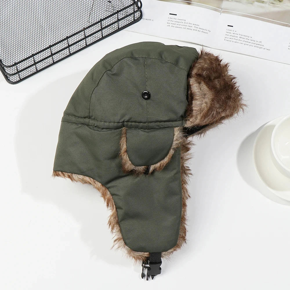 Men Women Trapper Bomber Hats Russian Ushanka Warm Winter Fur Earflap Hat Outdoor Sports Skiing Hunting Fishing Plush Cap Good Vibrations
