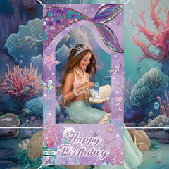 Mermaid photo Frame Background Little Mermaid Tail Birthday Party Decor Kids Girl Baby Shower Birthday Party Supplies Backdrop Good Vibrations