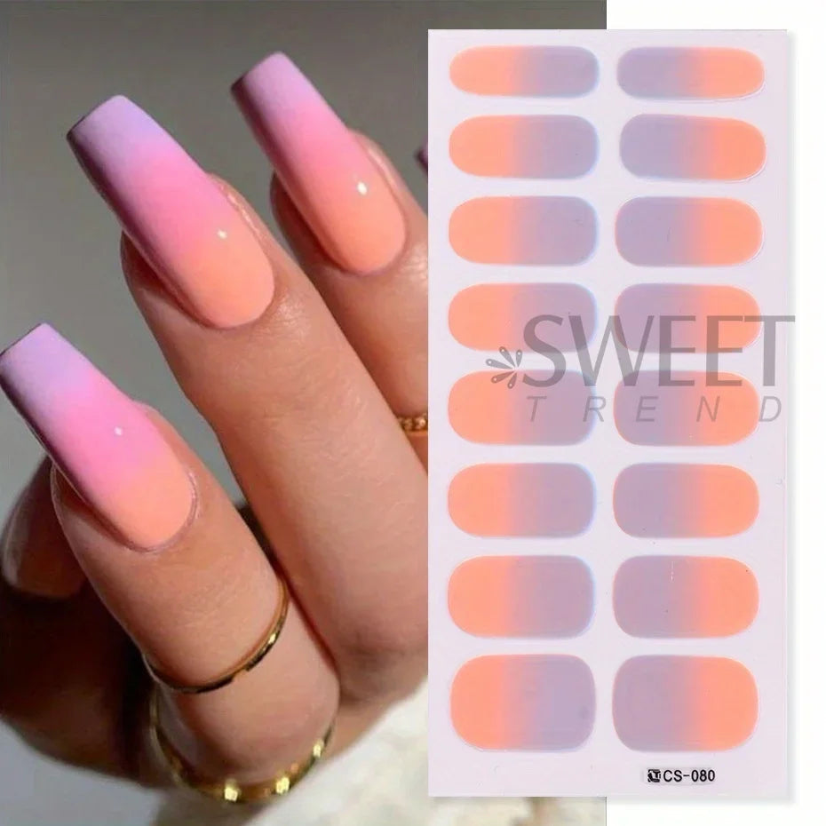 6pcs/set Gradient Nail Polish Strips Stickers Pink Purple Nude Color Ombre Design Full Cover Gel Decal Self Adhesive Wraps Decor Good Vibrations