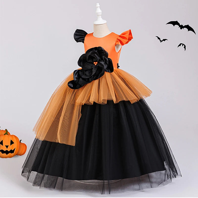 Halloween Cosplay Costume Children Pumpkin Witch Outfits Teen Girl Clothes Evening Dress Birthday Elegant Girls Party Dresses Good Vibrations