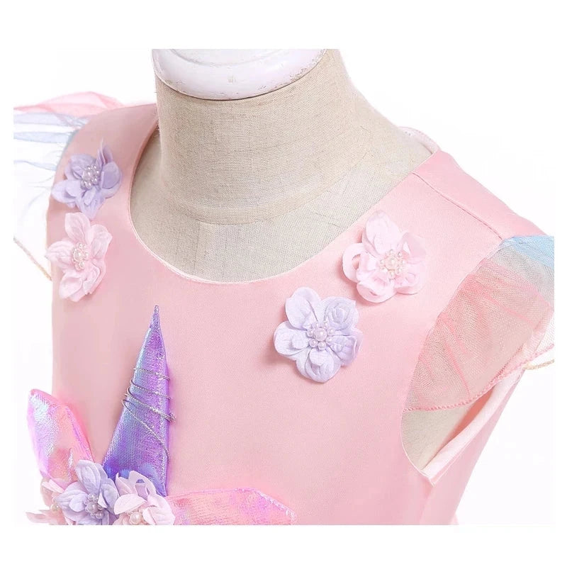 Kids Unicorn Dress for Girls Party Dresses Flower Appliques Ball Gown Little Girl Princess Costumes Summer Children Clothing Good Vibrations