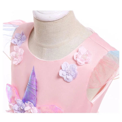 Kids Unicorn Dress for Girls Party Dresses Flower Appliques Ball Gown Little Girl Princess Costumes Summer Children Clothing Good Vibrations