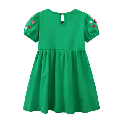 Jumping Meters 2-7T Animals Embroidery Applique Summer Dots Lovely Children's Girls Dresses Birthday Party Cute Baby Clothing Good Vibrations