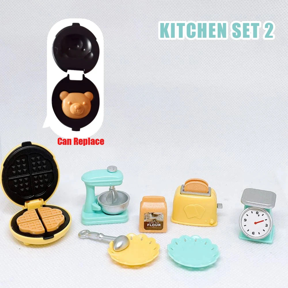 DIY Dollhouse Bear Biscuits 1/12 Miniature Furniture Toaster Oven Mixer Electronic Scale Model Set Kitchen Toys For Girl Gift Good Vibrations