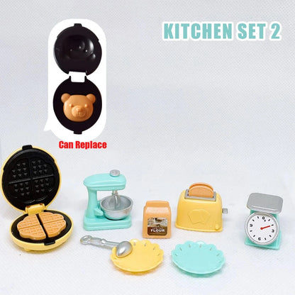 DIY Dollhouse Bear Biscuits 1/12 Miniature Furniture Toaster Oven Mixer Electronic Scale Model Set Kitchen Toys For Girl Gift Good Vibrations
