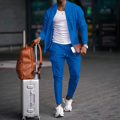 2026 new spring and autumn men stand collar solid color baseball casual Waffle full pants two men's suit men's wear Good Vibrations