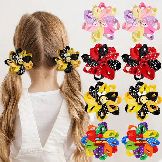 2Pcs Rainbow Flower Hair Clip Halloween Ghost Party Hairpin Cut Bee Back To School Barrettes Princess Floral Kids Headwear Good Vibrations