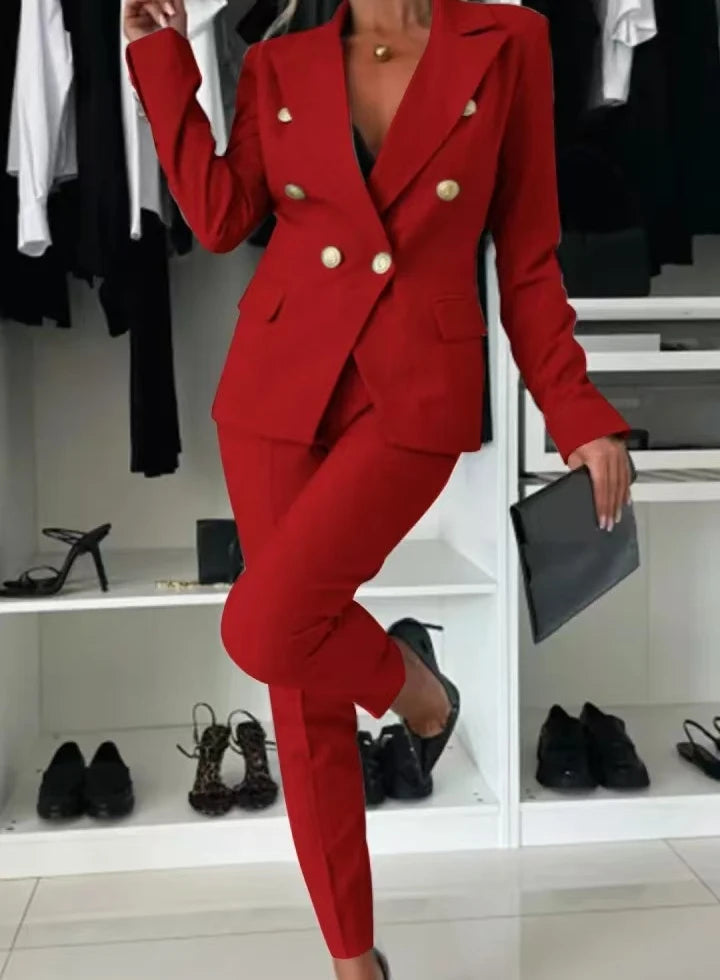 Two Piece Sets Woman Outfit 2025 Spring Solid Color Versatile Temperament Blazer Coat & Fashiona Casual Pocket Design Pants Set Good Vibrations