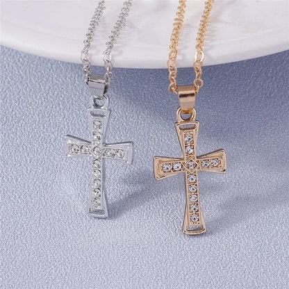 Fashion Cross Necklace for Women Men Gold Silver Color Dazzling Crystal Jesus Crucifix Necklace Christian Jewelry Wholesale Good Vibrations