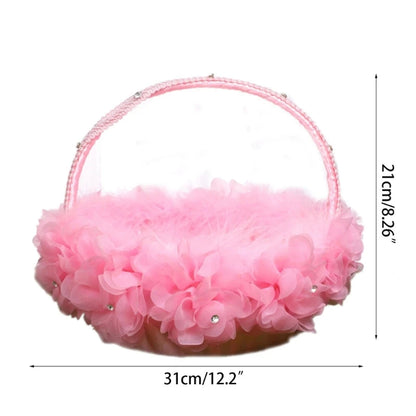 Flower Girl Baskets The Fabric Lace Decoration Cute Handle Flower Girl Basket White Flower Basket for Wedding Decoration Good Vibrations