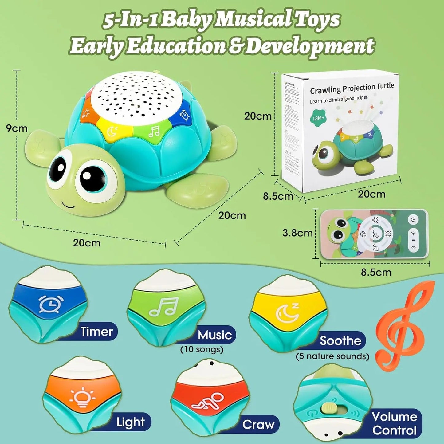 Baby Toys 6-12 Months Musical Crawling Turtle Baby Toys with Light & Sound Remote Crawling Elephant Early Developmental Toys Good Vibrations