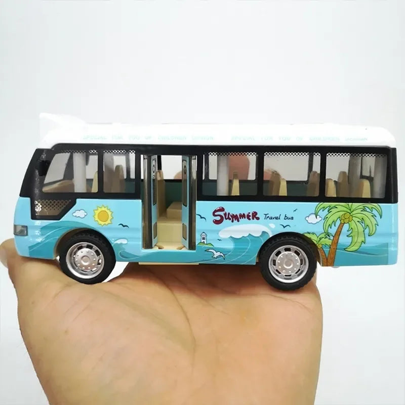 City Bus Toys Cars for Toddlers Cars for Boys Girls Pull Back Play Vehicle Bus Model with Sound Light Up & Open-able Doors Good Vibrations