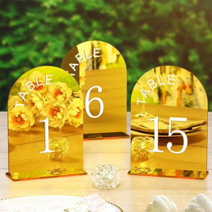 Wedding Table Numbers - Clear and Gold Mirror Acrylic Signs - Gold Wedding Table Signs - Wedding Table Decor Good Vibrations