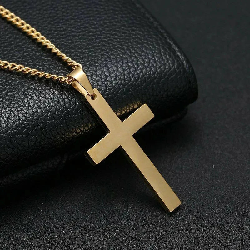 Fashion Stainless Steel Cross Pendant Necklace For Women Men Link Chain Charm Necklace Cool Boys Girls Punk Hip Hop Jewelry Gift Good Vibrations