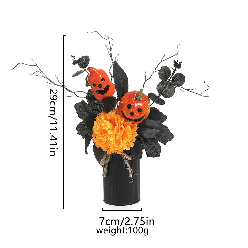 Halloween Home Room Decoration Simulation Pumpkin Maple Leaf Flower Table Decor, Halloween Pumpkin Barrel Decoration Props Good Vibrations