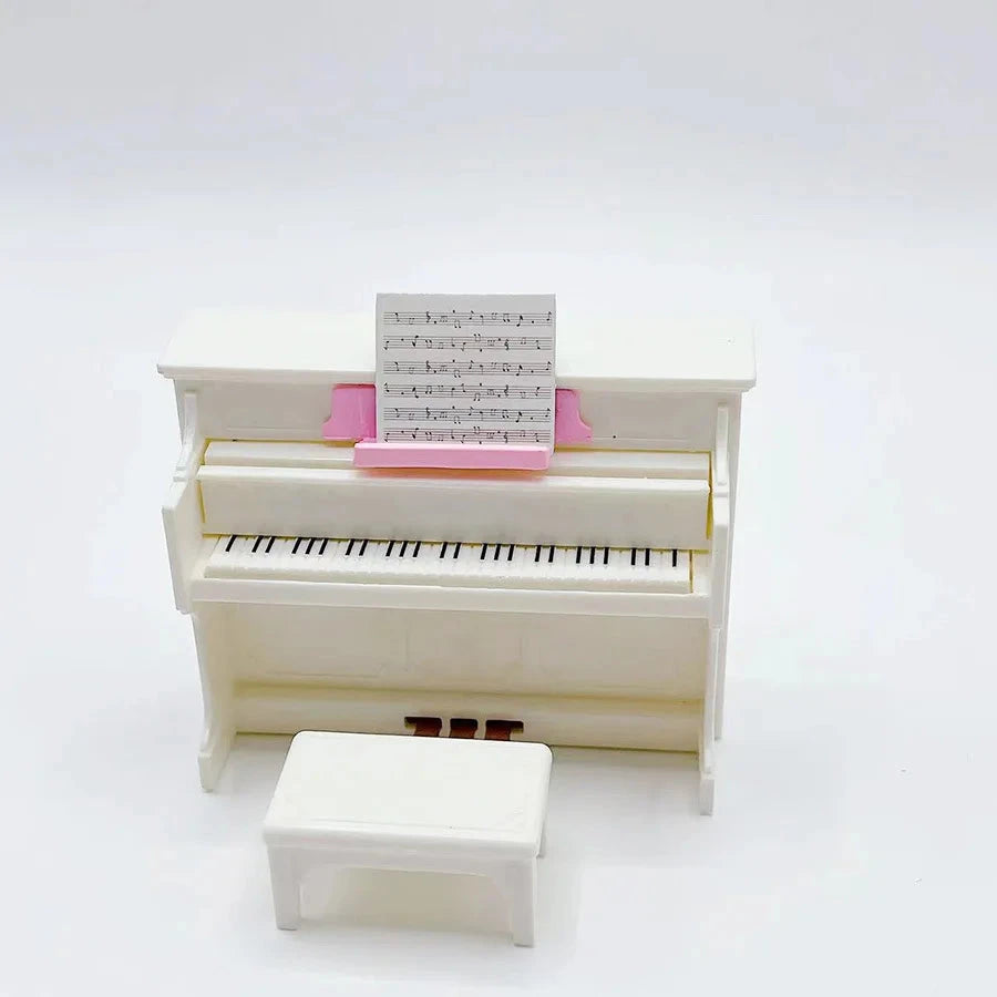 Dollhouse Mini Furniture Living Room Scene Model Miniature Piano and Piano Stool, Play House Home decoration ornaments Good Vibrations