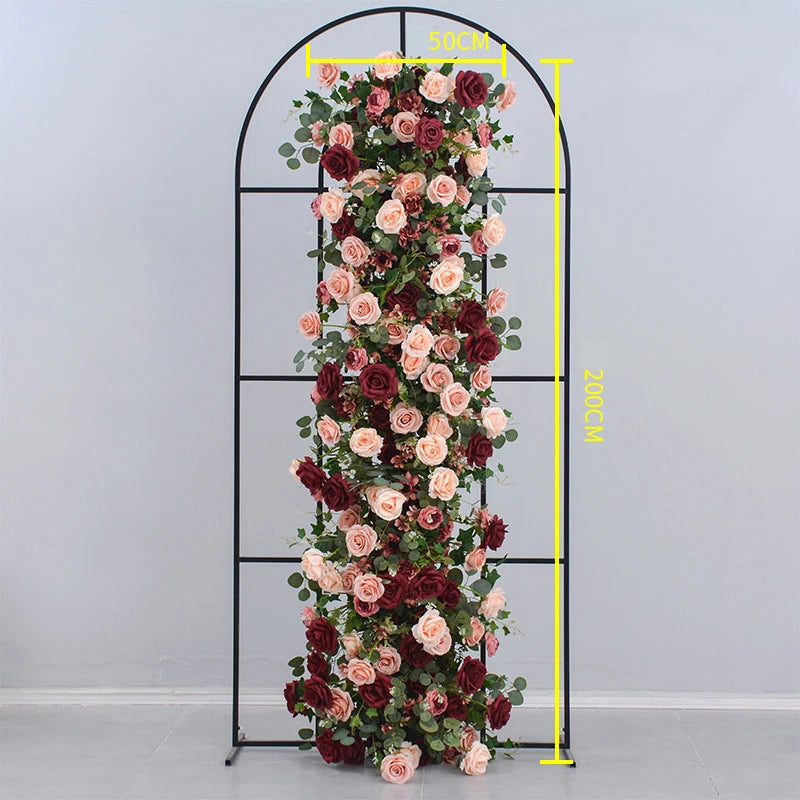 Uflower Red Rose Green Leaf Artificial Flowers Row Arrangement Wedding Table Center Flower ball Event Party Backdrop Decor Props Good Vibrations