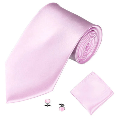 Fashion Men Women Tie Set 10CM 4'' Wedding Accessories Black White Red Blue Gray Yellow Pink Purple Cufflinks Hanky Necktie Sets Good Vibrations