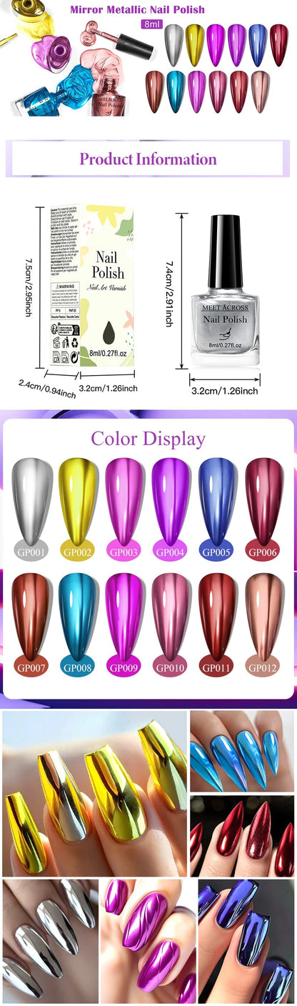 8ml Metallic Nail Polish Mirror Effect Fast Drying Long-Lasting Nails Art Polish DIY No Need Lamp Cure Manicure Nail Supplies Good Vibrations