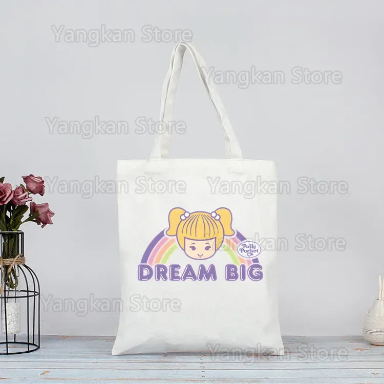 Polly Pocket Print Reusable Shopping Bag Bolsas De Tela Grocery Shopper Shopping Jute Bag Cotton Bag Jute Sacola Reciclaje Good Vibrations