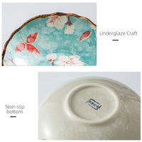 7.5inch Japanese Household Noodle Bowl Ceramic Soup Bowl With Handle Salad  Bowl Pasta  Fruit Bowl Microwave  Kitchen Tableware Good Vibrations