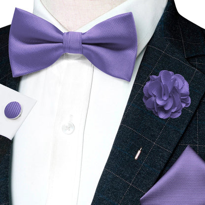 Wedding Bow Tie for Men Solid Pink Pre-tied Bowtie Pocket Square Cufflinks Corsage Set Party Business Silk Butterfly Knot Gift Good Vibrations