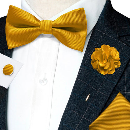 Wedding Bow Tie for Men Solid Pink Pre-tied Bowtie Pocket Square Cufflinks Corsage Set Party Business Silk Butterfly Knot Gift Good Vibrations