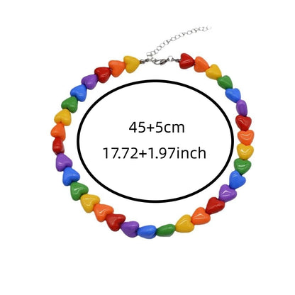 Chic Pride Rainbow Necklace Acrylic Love Adjustable Collarbone Chain Neck Jewelry Charm Heart Beaded Necklace Party Supplies Good Vibrations