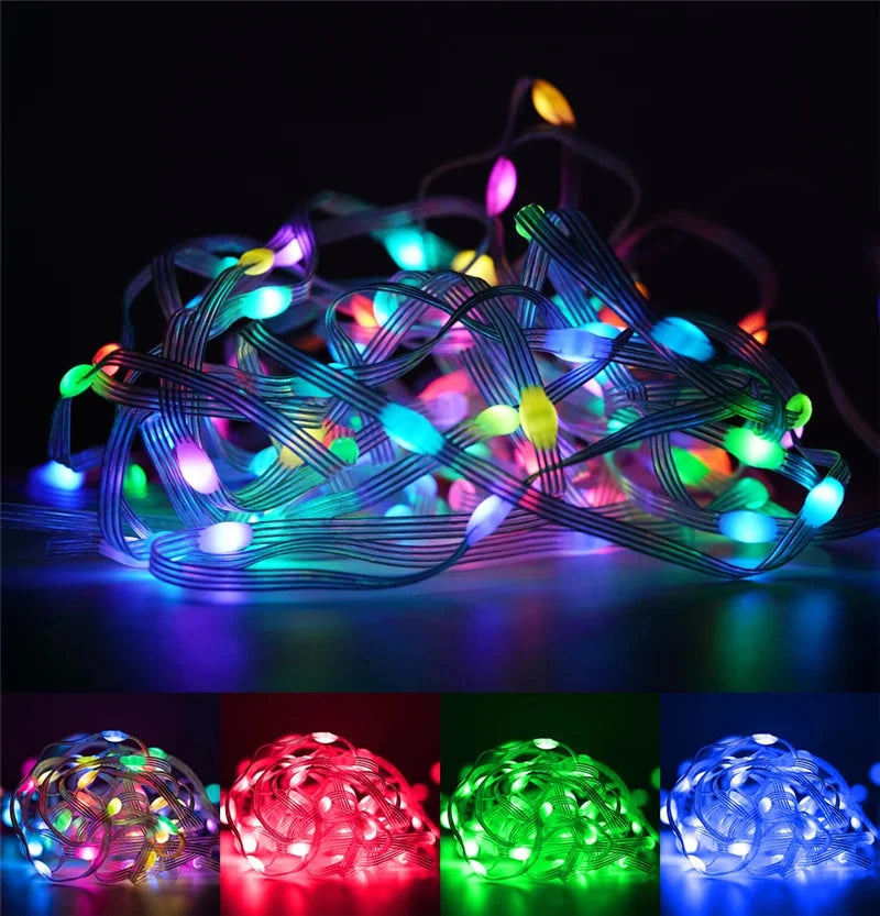 Christmas Tree Lights Outdoor Indoor, 100LED 10M WS2812B RGBIC Lights, String Lights IP65 Waterproof Bluetooth Fairy LED String Good Vibrations