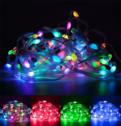 Christmas Tree Lights Outdoor Indoor, 100LED 10M WS2812B RGBIC Lights, String Lights IP65 Waterproof Bluetooth Fairy LED String Good Vibrations