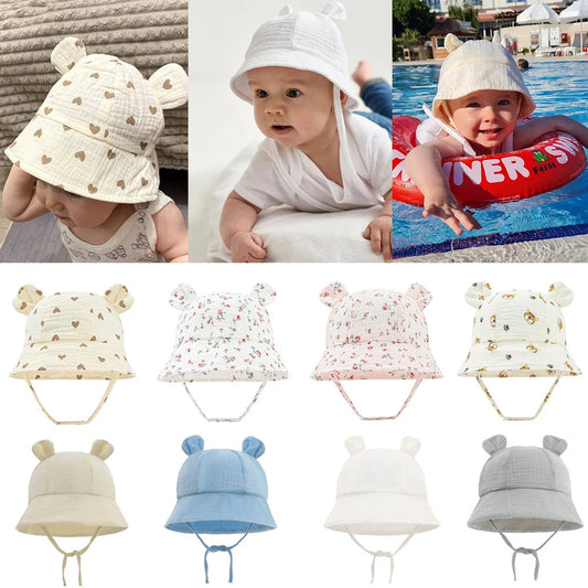 Hot Sell Soft Cotton Baby Bucket Hat Cute Ear Baby Girl Boys Hat Summer Autumn Kids Sun Panama Hat Outdoor Caps For 3-12 Months Good Vibrations