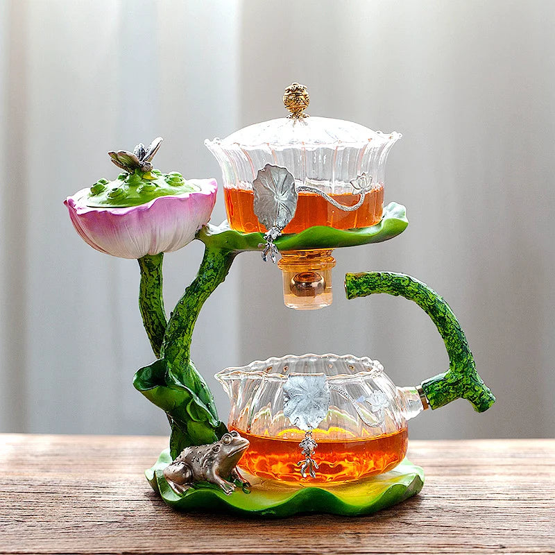 Automatic Tea Set with Heat-Resistant Glass Teapot and Lazy Magnetic Tea Infuser for Home and Office Good Vibrations
