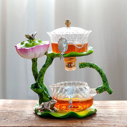Automatic Tea Set with Heat-Resistant Glass Teapot and Lazy Magnetic Tea Infuser for Home and Office Good Vibrations