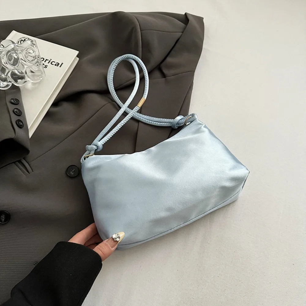 Casual Solid Color Fashion Elegant Shoulder Bag Smooth Cloth Satin Underarm Bag Leisure Shoulder Bag Good Vibrations