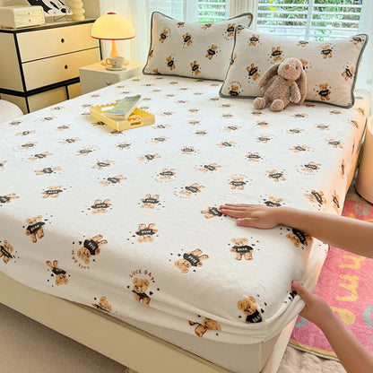 Queen Double Size Bed Sheet Polyester Elastic Fitted Sheet Velvet Soft Flannel Warm Mattress Cover King Full Twin Size Winter
