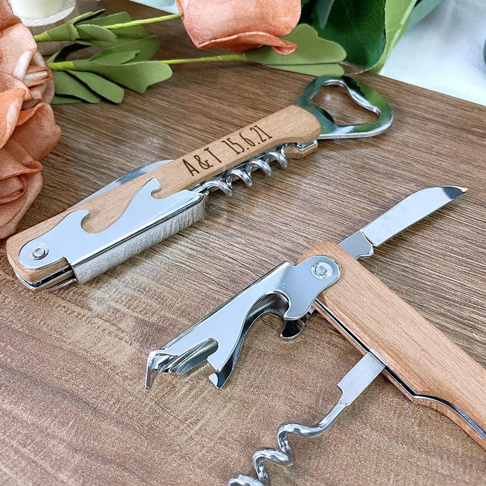 Wedding Gifts for Guests Personalized Wine Corkscrew Bottle Opener Wedding Souvenirs Party Favors Customized Wooden Wine Openers Good Vibrations