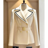 Blazer Coat Women's New 2025Autumn Casual Top Double-breasted Elegant Office Jacket Waist Fashion Ladies Suit Chic Outerwear Good Vibrations