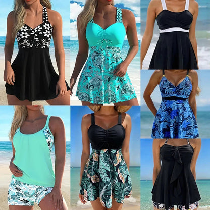 New 2025 Tankini Swimsuit Set Slim Fit Separate Skirt Style Women's Swimwear Four Corner Pants Cross Border Ladies Bikini Good Vibrations