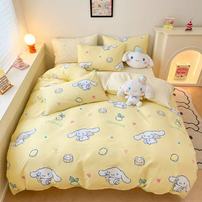 Sanrio 100% Cotton Bedding Set Cute Hello Kitty Kuromi Melody King Queen Pillowcase Bed Linens Girl Dorm Bedclothes Home Textile Good Vibrations