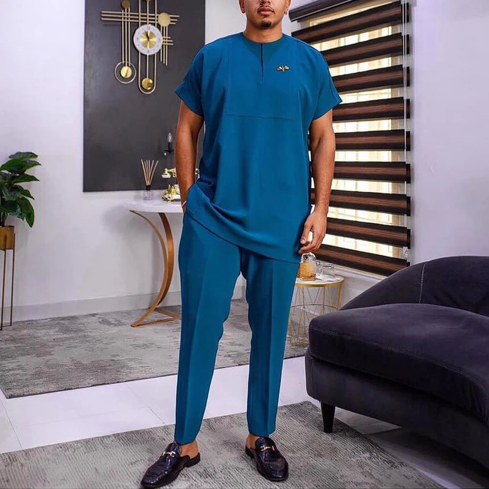 New Dashiki Luxury Full Set Men's Set Round Neck Embroidered Men's Set African Traditional Two Piece Set Men's Full Set Suit Good Vibrations