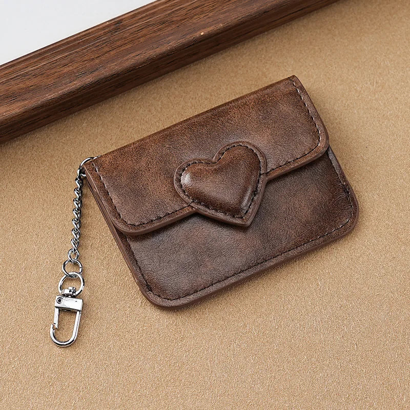 PULeather Card Holder Purse Women Cute Heart Shaped Small Wallet Multi-card Anti-magnetic Card Holder Travel Cash Coin Bag Good Vibrations