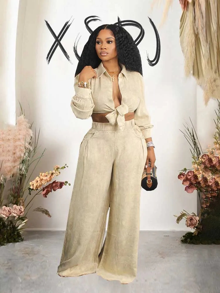 Women's Two Pieces Set Fall Fashion Wear Shirt Type Blouse and Straight Trouser Elegant Casual Pant Sets Wholesale Dropshipping Good Vibrations