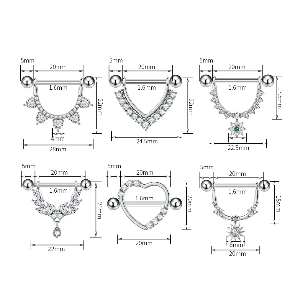 2pcs Both Sides Screwed Shield Barbell Nipple Rings 16mm Length Nipple Piercings Nonbril U-Shaped Dangled Heart Nipple Jewelry Good Vibrations