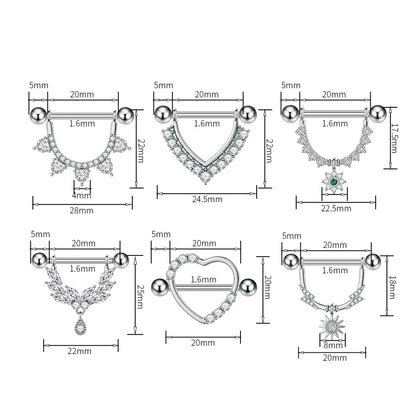 2pcs Both Sides Screwed Shield Barbell Nipple Rings 16mm Length Nipple Piercings Nonbril U-Shaped Dangled Heart Nipple Jewelry Good Vibrations