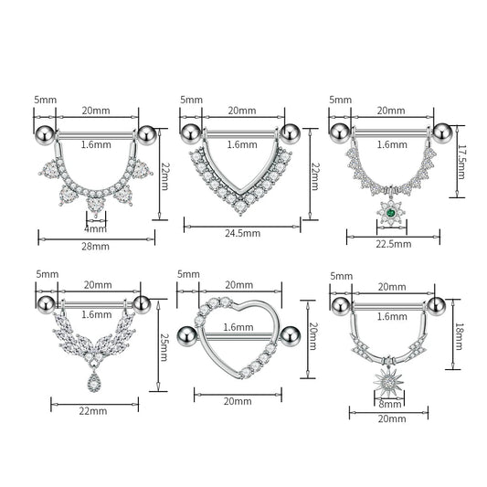 2pcs Both Sides Screwed Shield Barbell Nipple Rings 16mm Length Nipple Piercings Nonbril U-Shaped Dangled Heart Nipple Jewelry Good Vibrations