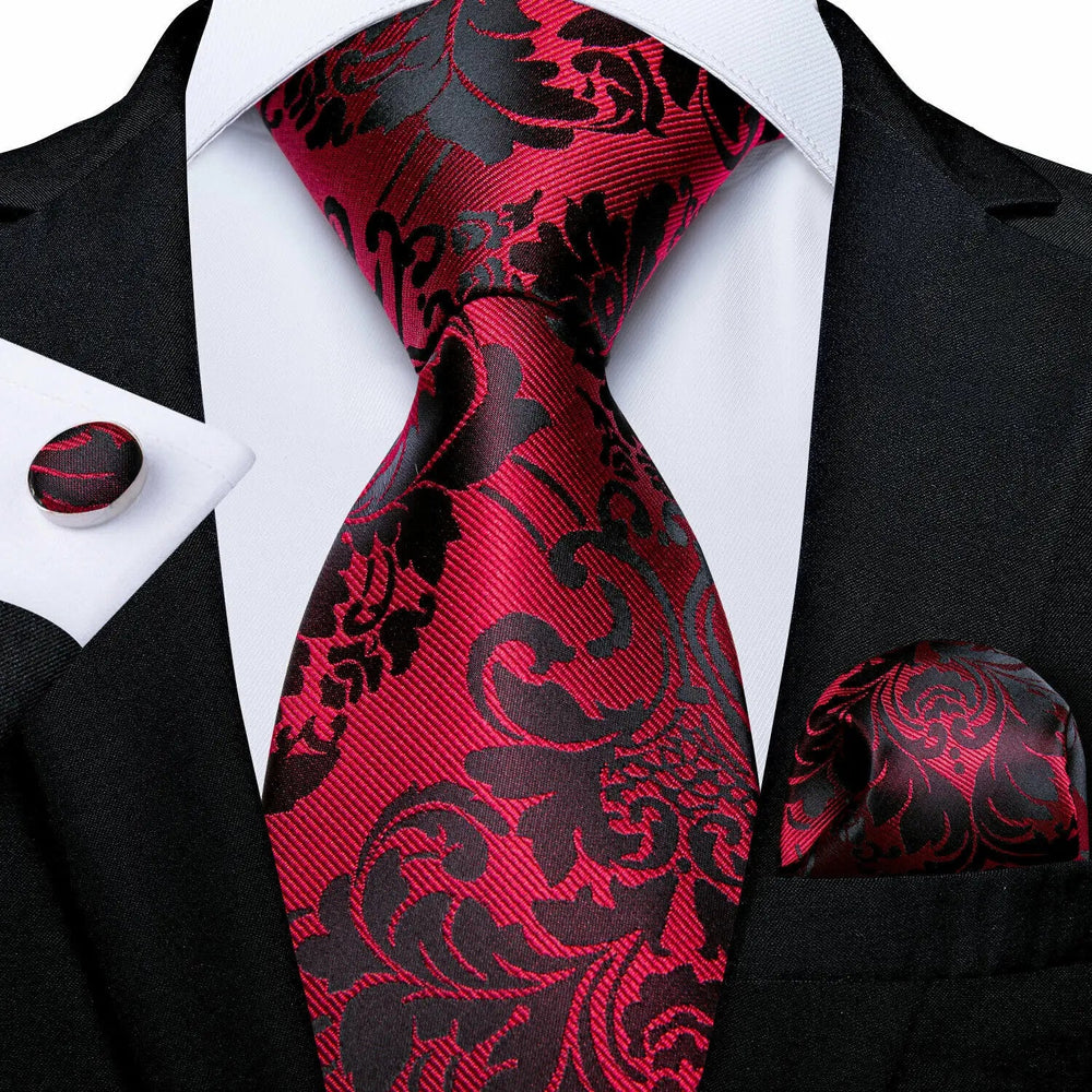 Hi-Tie Designer Red Burgundy Plaid Silk Wedding Tie For Men Handky Cufflink Gift Mens Necktie Fashion Business Party Dropshiping Good Vibrations