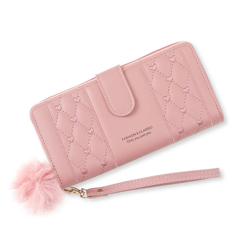 Women Long Wallet Pu Leather Card Holder Large Capacity Hasp Zipper Coin Purse Multi Card Organizer Cell Phone Wristlet Handbag Good Vibrations