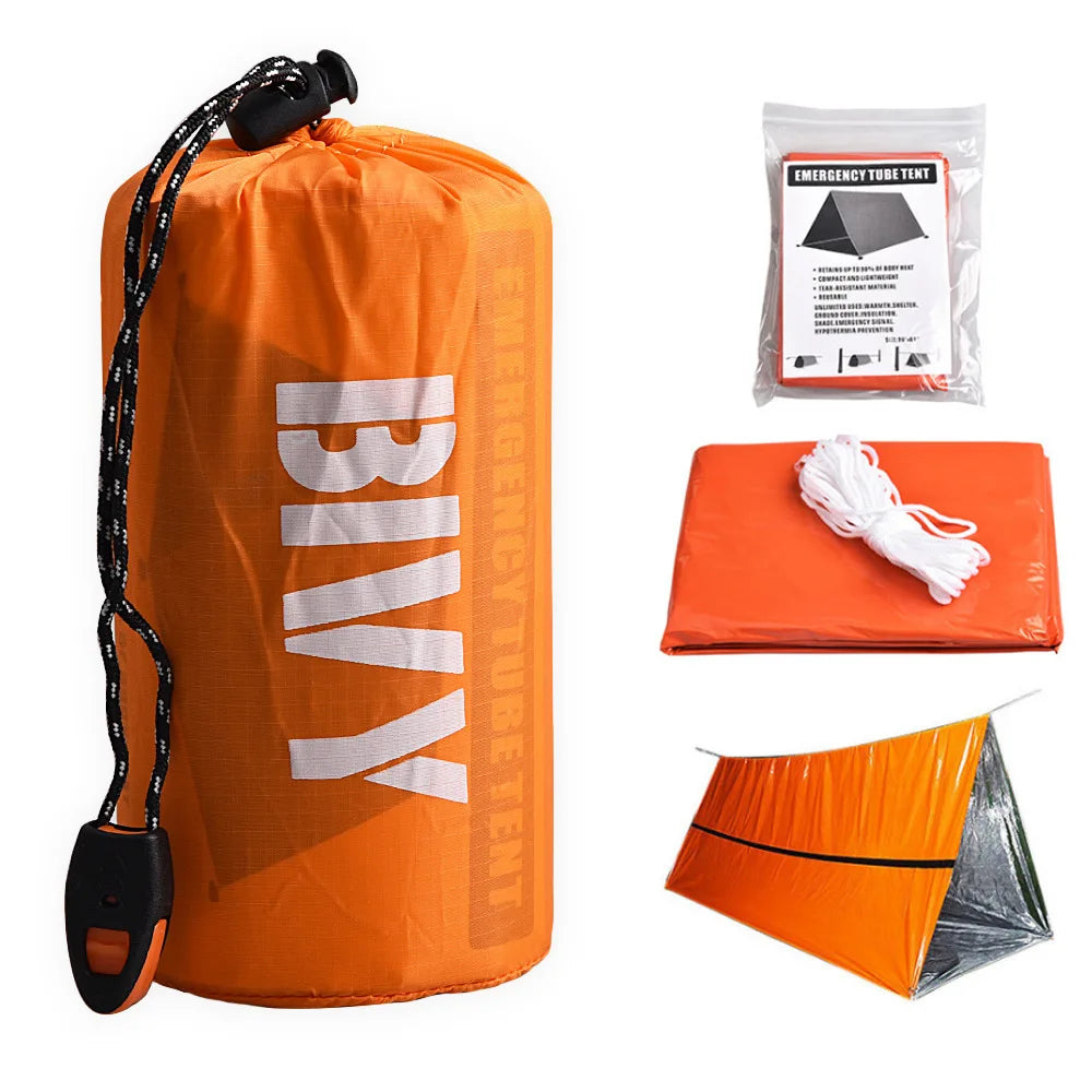 2 Person Emergency Shelter Survival Bivy Tube Tent Kit Thermal Blanket SOS Sleeping Bag Waterproof Survival Equipment Good Vibrations