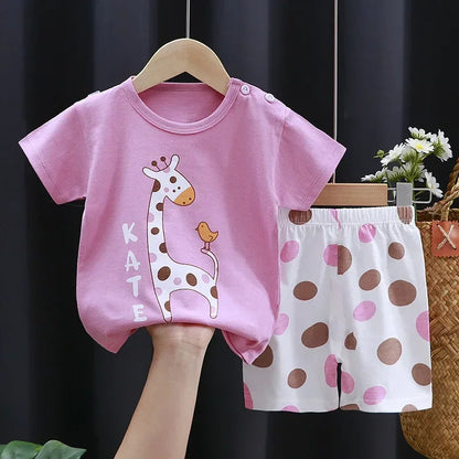 2PCS Children's Sets mother Kids Clothes Boys Girl T-shirt Shorts Summer Cotton Short sleeve Baby Children Clothing Toddler Suit Good Vibrations